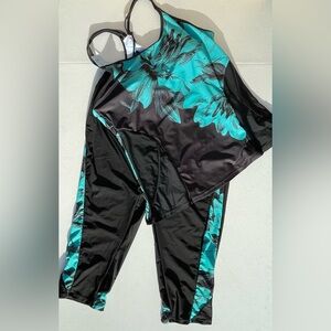 Lalagen Black and Teal Floral Swim Coverup